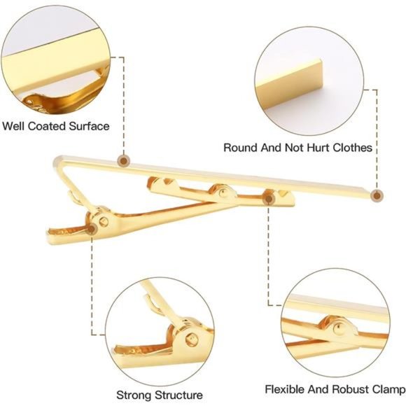 Tie Clip 3Pcs Gold Silver Black, Classic Tie Clips for Men Business - Picture 5 of 7